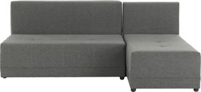 Sarokülőgarnitúra, J allású, ágyfunkcióval, szövet szürke/ párnák fekete, MEXX