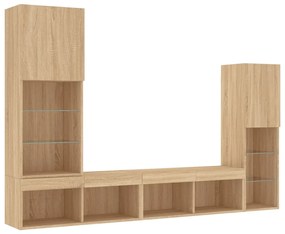 4 darab füstös tölgy színű szerelt fa TV-bútor LED-del