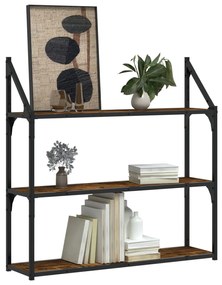 3 szintes füstös sonoma színű szerelt fa fali polc 80x21x78,5cm