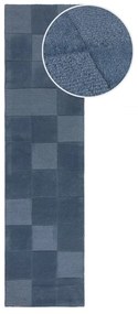 Sötétkék kézi szövésű gyapjú futószőnyeg 60x230 cm Checkerboard – Flair Rugs