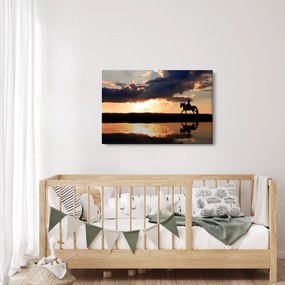Kép - Lovas egy lovon naplementében (90x60 cm)