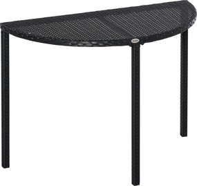 Outsunny Erkélyasztal Kerti Síkasztal Kültéri Bútor Félkör alakú Polirattan Fém Fekete 100 x 50 x 74 cm | Aosom
