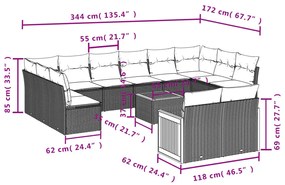 13 részes fekete polyrattan kerti ülőgarnitúra párnákkal