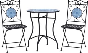 Outsunny 3 részes Kerti Szett Mozaikkal, Kerek Kültéri Asztal 2 Összecsukható Fém Székkel, Kék | Aosom