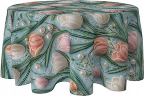 Abrosz Kerek Tavaszi 140 CM Asztalra Kerek Tavaszi Tulipán Virág Minta 394