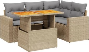 vidaXL 5 részes bézs polyrattan kerti ülőgarnitúra párnákkal