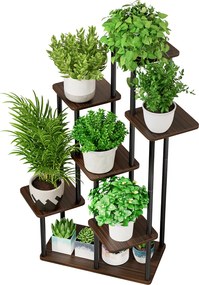 Fém virágállvány, fekete/rusztikus fa, ADITE TYP 2