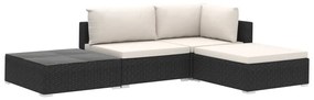 4 részes fekete polyrattan kertibútor-garnitúra párnákkal