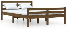 King Size mézbarna tömör fa ágykeret 150 x 200 cm
