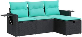 vidaXL 4 részes fekete polyrattan kerti ülőgarnitúra párnákkal