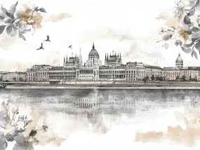 Vászonkép Canvas Város Panoráma Budapest Duna Kastély Vázlat 80x60