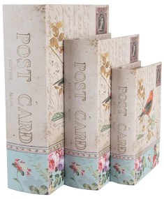 Madaras könyv alakú vintage fa tároló doboz szett 3 részes Post Card