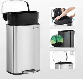 TIDY szemetes lassú záródással, 50 l, ezüst SongmicsHome