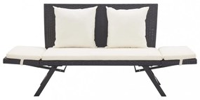 fekete polyrattan kerti pad párnákkal 176 cm