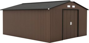 Outsunny 12.4 m²-es Kerti Szekrény, Tetőszerkezetű Kertesház, Csúszóajtó, Alapzat, 386 x 340 x 200 cm, Horganyzott Acélból Készült Tűzifa tároló, időj