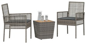 3 db-os Kerti Bistro Készlet Párnákkal Szürke Poli Rattan