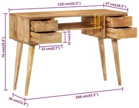 tömör mangófa íróasztal fiókokkal 110 x 47 x 76 cm