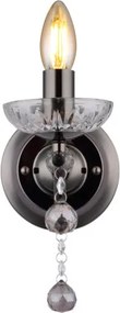Globo 64134W Fali lámpa fém fekete-króm, füstszínű/átlátszó üvegkristályok, fény iránya: felfelé, SzxM: 140x330mm, Mélység: 240mm, 1x E14 40W 230V izzó nélkül