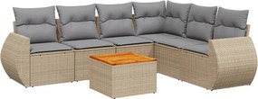 vidaXL 7 részes bézs polyrattan kerti ülőgarnitúra párnákkal