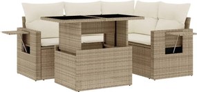 vidaXL 5 részes bézs polyrattan kerti ülőgarnitúra párnákkal