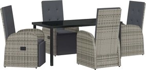 vidaXL Kert étkező szett párnával 5 pcs Szürke polirattan