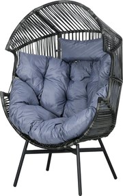 Outsunny Rattan Szék, Rattan Fonott Szék Vastag Ülőpárnával, Tojásformájú Kerti Szék, 120 kg teherbírással, Teraszon és Kertben, Szürke | Aosom