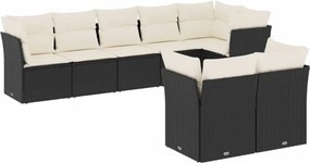 vidaXL 8 részes fekete polyrattan kerti ülőgarnitúra párnákkal