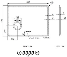 Fürdőszobai LED tükör 80x60cm | Páramentesítő - Kozmetikai tükör - Fényerő + színhőfok állítás - Digitális óra | Welland Luxury-Line G795