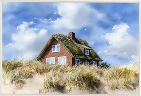 Poszter Keret Alumínium Házikó Nádas Tengerpart Dűnék Fanø Nyugalom 60x40