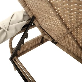 bézs polyrattan napozóágy tetővel és asztallal