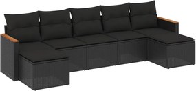 vidaXL 7 részes fekete polyrattan kerti ülőgarnitúra párnával