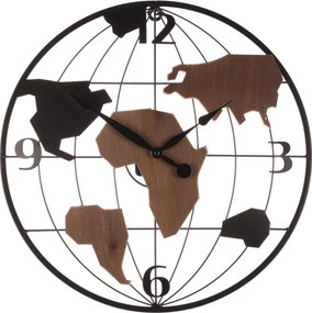 Falióra 40 cm átmérő, fém és MDF, világrész mintával