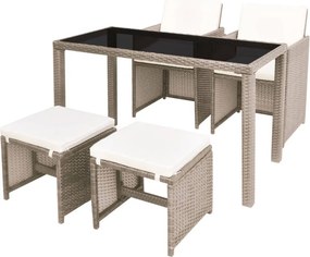 vidaXL 5-részes bézs polyrattan kültéri étkezőszett párnákkal