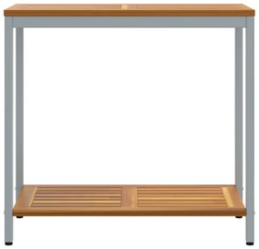 Kültéri Asztal Természetes és Szürke 35x80x75 cm Tömör Fa és Acél