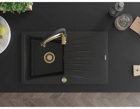 Mexen Cesar, 1 kamrás gránit mosogató 775x470x190 mm és Aster mosogató csaptelep, fekete, 6514-77-73450-57-G