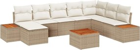 vidaXL Kerti Kanapé Szett párnával 9 pcs Bézs Poli rattan