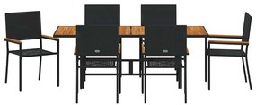 Kert étkező szett 7 pcs Fekete és Barna 190 x 80 x 75 cm