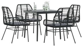 5 részes fekete polyrattan üveg kerti étkezőgarnitúra párnákkal