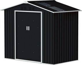 Outsunny Kertiszerszámtároló 2,42 m² Erősítő Alappal Padló Nélkül 213x130x185 cm Kültéri Kertiszerszámtároló Csúszó Ajtókkal, Tetőablakkal és 4 Ablakk