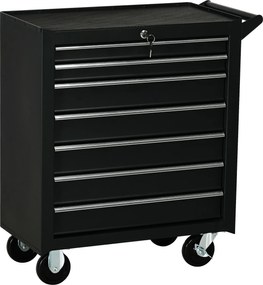 DURHAND Szerszámkocsi 7 Fiókkal, EVA Szőnyegekkel, Zárral és 2 Kulccsal, Fékezett Kerekekkel és Fogantyúval, Acélból, Fekete | Aosom