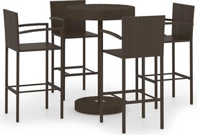 vidaXL 5 részes barna polyrattan kerti bárszett