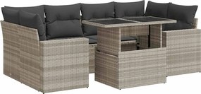 vidaXL 7 részes világosszürke polyrattan kerti ülőgarnitúra párnákkal