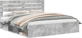vidaXL Ágykeret fejtámlával Beton 180 x 200 cm Tömör fenyőfa
