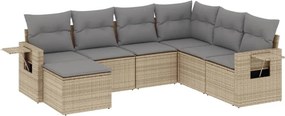 vidaXL 7 részes bézs polyrattan kerti ülőgarnitúra párnákkal