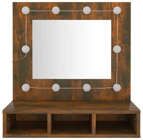 füstös tölgy színű tükrös szekrény LED-ekkel 60 x 31,5 x 62 cm