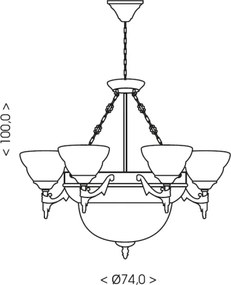 Brilagi - DAHLIA láncos csillár 9xE27/40W/230V, átmérő 74 cm, sárgaréz