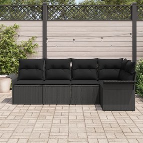 5 darabos kerti kanapészett párnákra fekete poli rattan, 2 személyes kerti kanapé tárolóval és párnákkal fekete poli rattan