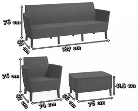 Salemo kerti bútor set háromülős kanapéval, 2 fotellel, kis asztallal