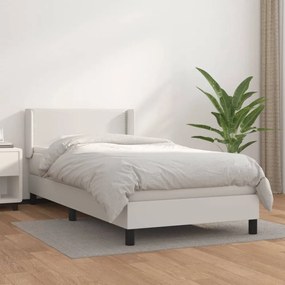 Fehér műbőr rugós ágy matraccal 90x190 cm