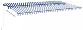 kék és fehér kézzel kihúzható LED-es napellenző 600 x 300 cm